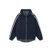 Spliced Plaid Blouse Hooded Cardigan Coat
