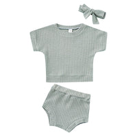 Summer Solid Color Waffle Color Casual Sportswear Suit