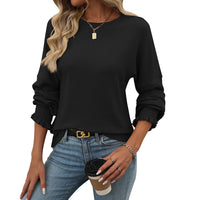Loose Casual Sunken Stripe Long-sleeved T-shirt For Women