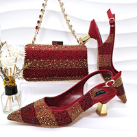 Simple Pointed Striped Delicate Rhinestone Decorative Banquet Style Elegant Women's Shoes And Bags Suit