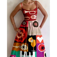 European And American-style Printed Vacation-look Tube Dress