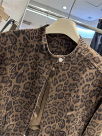 Slimming Long Sleeve Hong Kong Style Short Leopard Print Coat