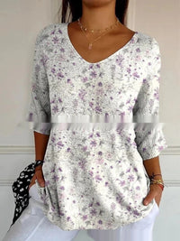 New Fashion Casual V-neck 3D Printed Geometric Pattern Half Sleeve T-shirt Top For Women