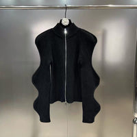Autumn And Winter Stand Collar Irregular Corrugated Long Sleeve Zipper Jacket