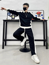 Men's Simple Striped Color-block Hooded Sweatshirt Set