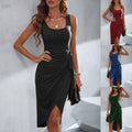 Women's Solid Color Asymmetrical Square-Neck Sleeveless Dress