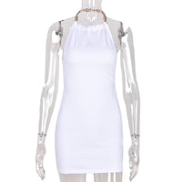 Womens Chain-Strapped Bodycon Off-Shoulder Halter Dress