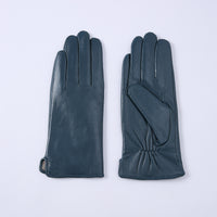 Womens Solid-Color Fleece-Lined Thermal Leather Gloves