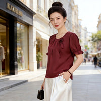 Fashionable And Elegant Women's Clothing Mom-style Summer Thin Chiffon Short-sleeve Top
