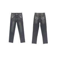 New Retro Embroidered Skull High Waist Slim Jeans Women