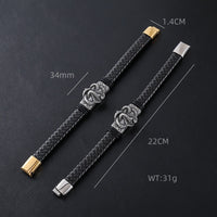 Stainless Steel Personalized Animal Mens Simple Magnetic-Clasp Leather Cord Bracelet