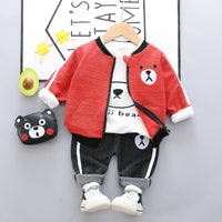 Children's Pants Set Zip-up Shirt Three-piece Cartoon Cotton Bear