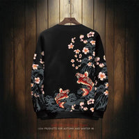 Men's Koi Sweater Round Neck Long Sleeve Retro Hooded Brushed Hoody