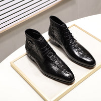 Business Casual Nude Boots British Leather Breathable High-top Pattern Embossed Lace