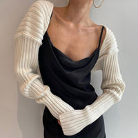 Wool Knitted Sexy Solid Color Ultra Short Long Sleeve