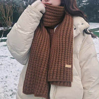White Harajuku Style Coarse Yarn Knitted Scarf For Women Winter Korean Style All-matching Warm Japanese Style Students Thickened