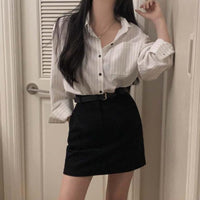 Retro Simple Striped Lapel Long Sleeve Shirt