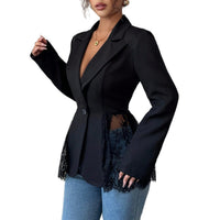 Women's Contrasting-Color Lace Slim-fit A-line Blazer