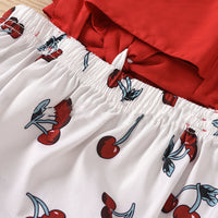 Summer Sleeveless Cherry Print Backless Lace Up Romper Suit