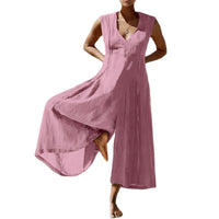 Loose V-neck Long Sleeveless Jumpsuit For Women
