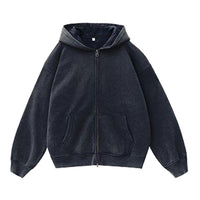 Fleece-lined Distressed Hooded Cardigan Sweater Women's Top