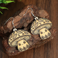 Leopard-Print Mushroom Pendant Wooden Earrings