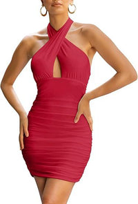 Sexy Backless Bodycon Ruffle Halter Hip-Hugging Dress