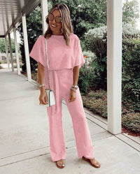 Women's Loose Casual Lace Up Jumpsuit Short Sleeve