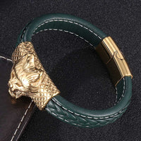 European And American-style Stainless Steel Braided Retro Animal Wolf Head Leather Bracelet