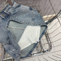 A-style Starry Hot Rhinestone Versatile Slimming Casual Denim Skirt For Women