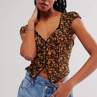 Womens Floral V-Neck Midriff-Baring Cropped TopTube Top