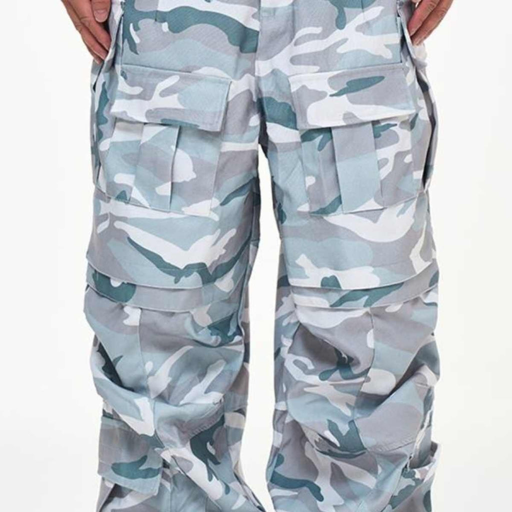 Multi-Pocket Workwear Camouflage Casual Loose Fashion Brand Wide Leg Paratrooper Pants Men