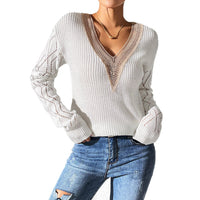 Lace Stitching Hollow Contrast Color Knitwear