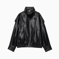 Womens Fashion Faux-leather Jacket With A Stand-up Collar From Europe And The US