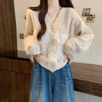 Knitted Cardigan Fringe Collar Temperament Sweater Coat
