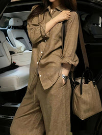 Loose Solid Color Shirt And Casual Pants Womens Set