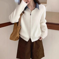 False Two-piece High Quality Denim Patchwork Knitted Sweater