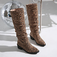 Fashion Square Toe Chunky Heel High Heel Leopard Print Boots