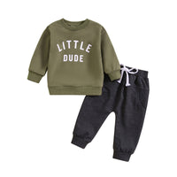 Children's Round Neck Letter Print Top Solid Color Trousers Two-piece Set