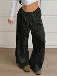 Drawstring Leopard Print Mop Wide Leg Pants