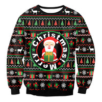 Santa Claus Elk Long Sleeved Round Neck Loose Top