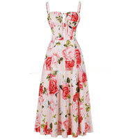 European And American Womens New Arrival Floral Print Square-Neck Sexy Slit Maxi Spring Dress