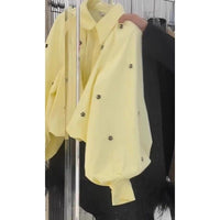 Floral Puff Sleeve Shirt Jacket Womens Loose Outerwear