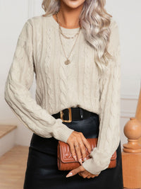 Womens Retro Cable-Knit Long-Sleeve Knitted Pullover Sweater