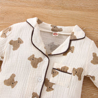 Girls' Bear Printed Pajamas Long-sleeve Suit