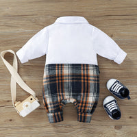 Baby Boy Gentleman Jumpsuit Spring And Autumn Fashion Plaid Fake Vest