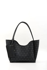 Monogram Black SHK108 Faux Leather Women Hand And Shoulder Bag With Wallet And Makeup Bag
