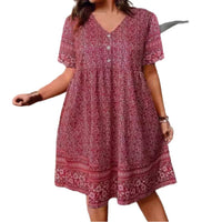 Casual Fashionable Printed V-Neck Short-Sleeve Dress