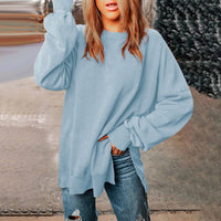 Solid-color Pullover Crewneck Sweatshirt Casual Versatile Style Extra-long Figure-flattering Long-sleeve Top