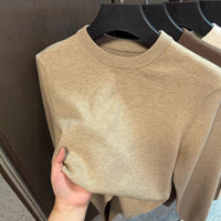 Crew-neck Casual Long-sleeve Solid-color Knit Bottoming Shirt